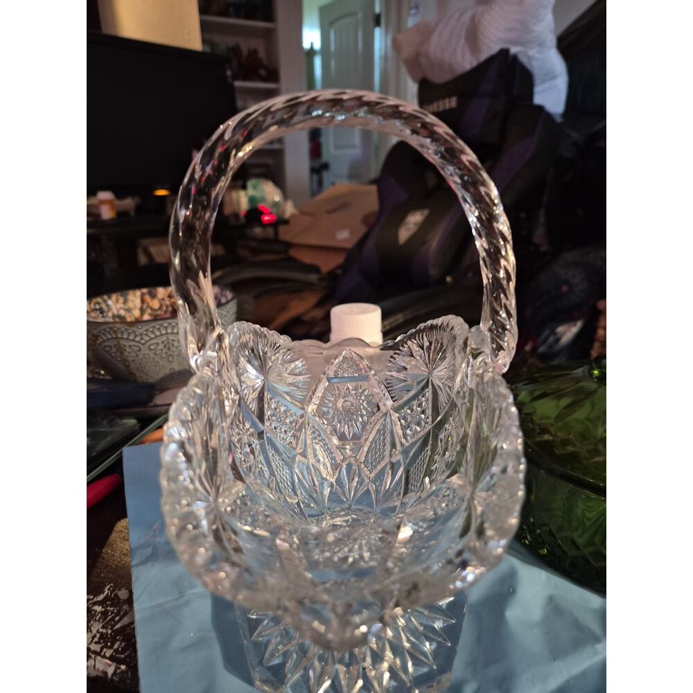 Antique American Brillant Period Cut Glass Pedestal Basket with Sawtooth Rim